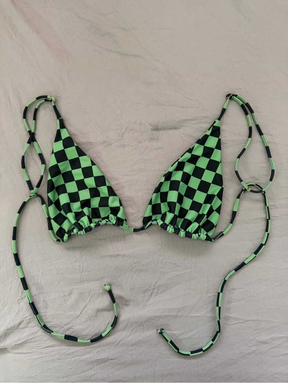 Skatie Ella Triangle Bikini Top Kokomo Green Checkered (Discontinued) L